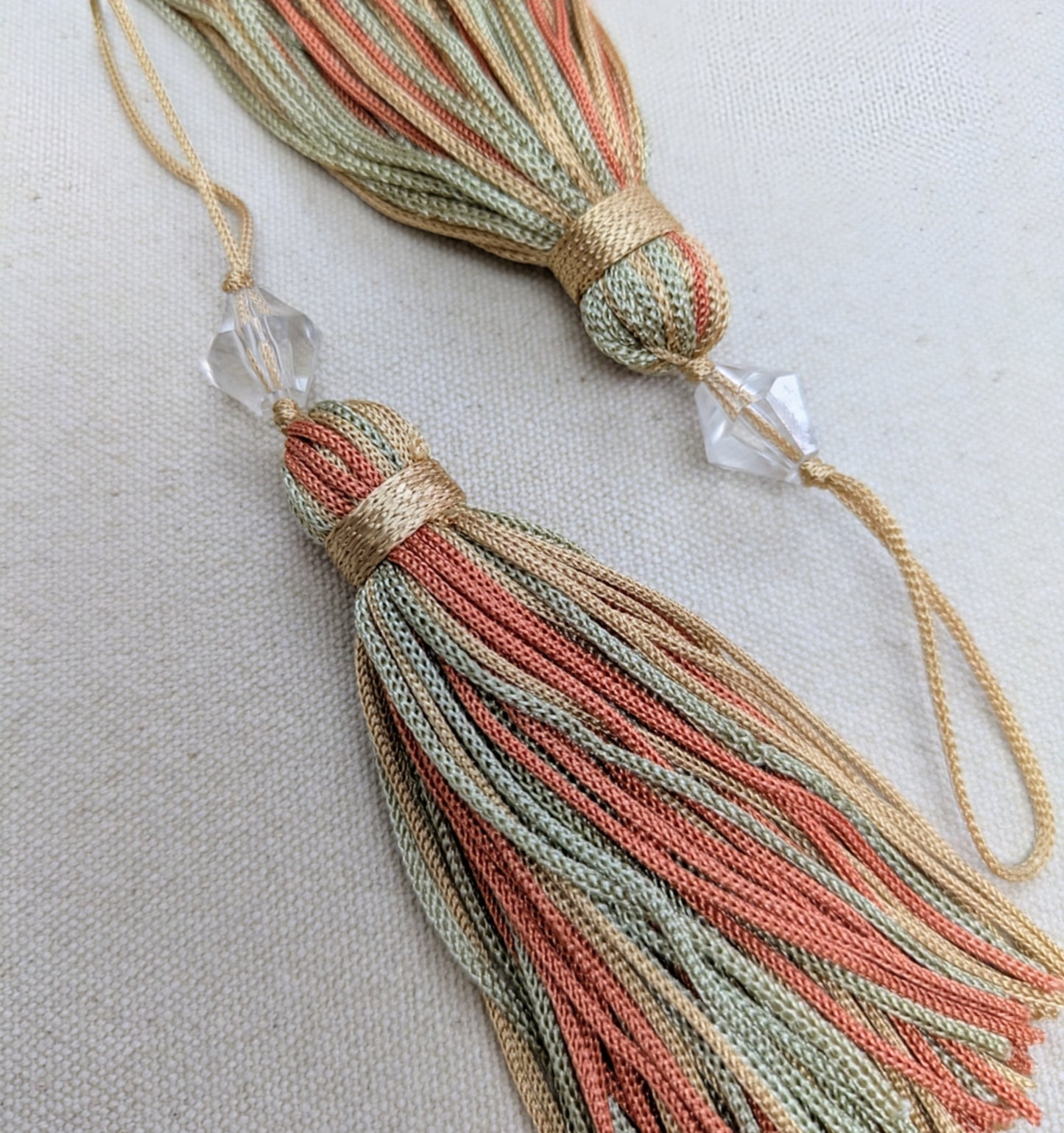 Orange, Cream & Green Striped Tassels / Key Tassels / Cushion Tassels