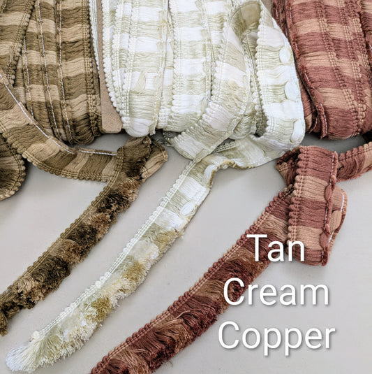Tan, Copper & Cream, Two Tone Ruche Fringe for Soft Furnishings / Upholstery & Cushions