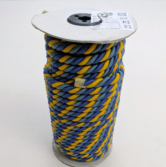 Blue, Teal & Mustard, Twisted Rope Piping / Piping Cord for Soft furnishings & Upholstery - 25m Roll