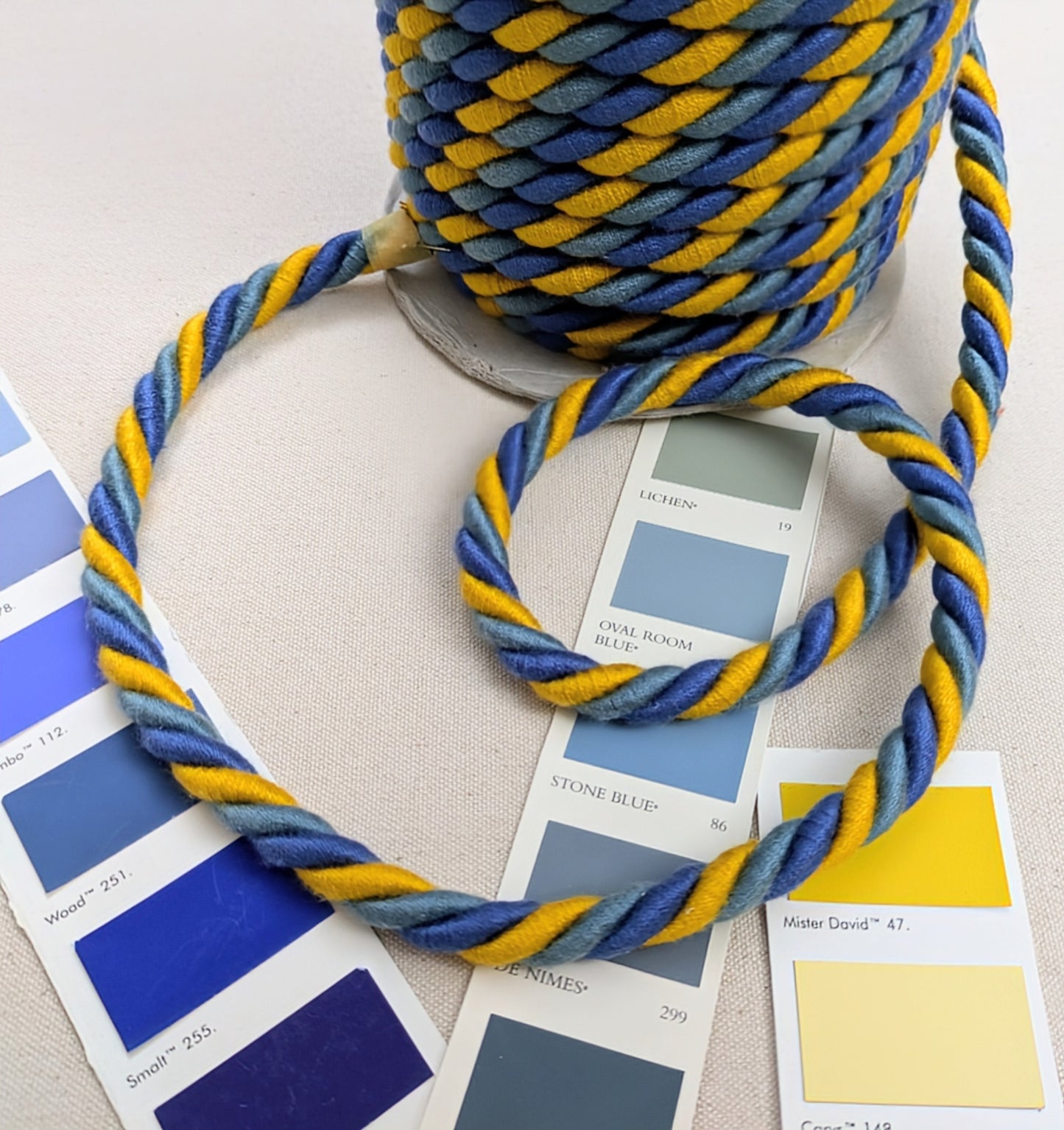 Blue, Teal & Mustard, Twisted Rope Piping / Piping Cord for Soft furnishings & Upholstery - 25m Roll