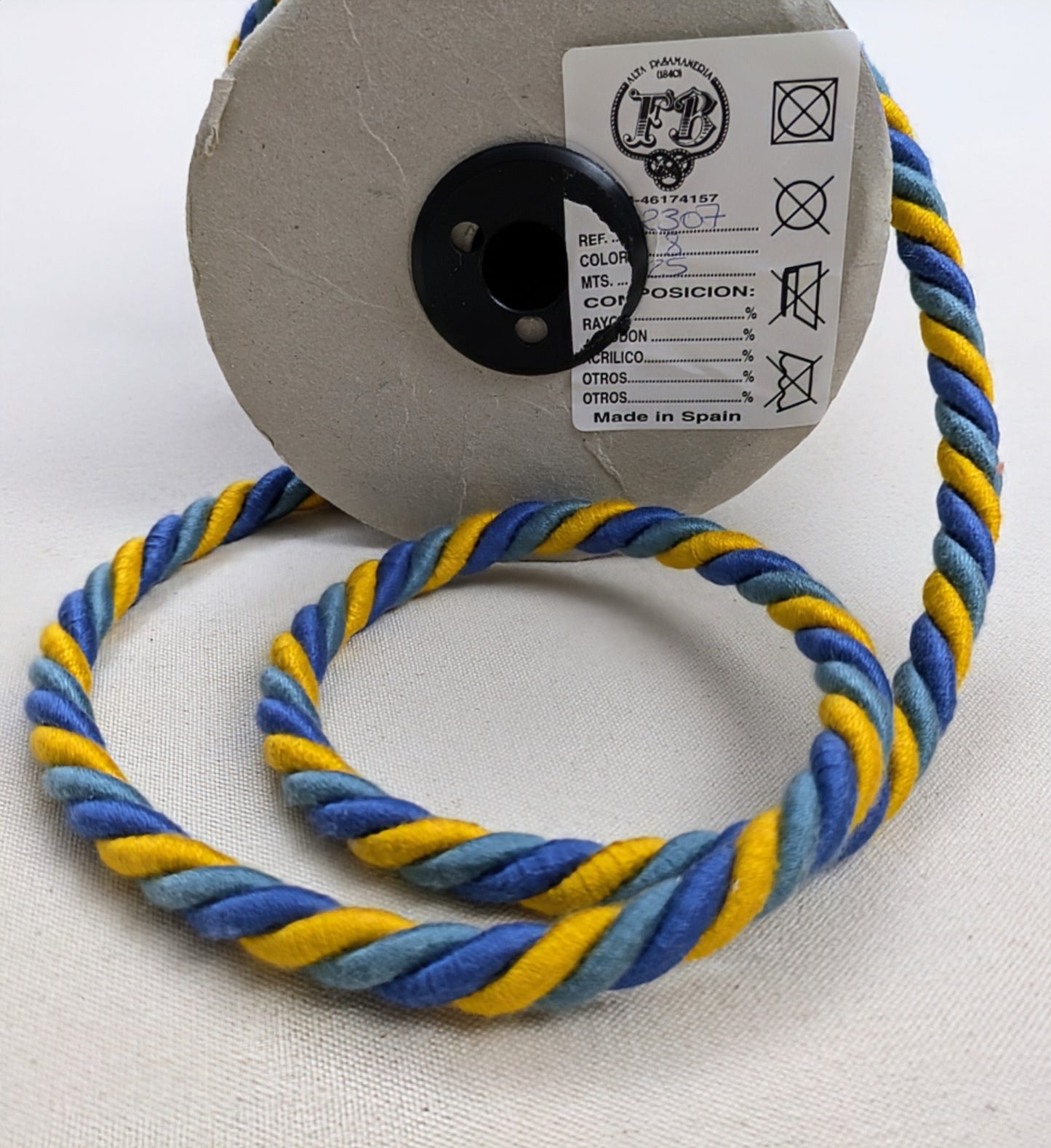 Blue, Teal & Mustard, Twisted Rope Piping / Piping Cord for Soft furnishings & Upholstery - 25m Roll