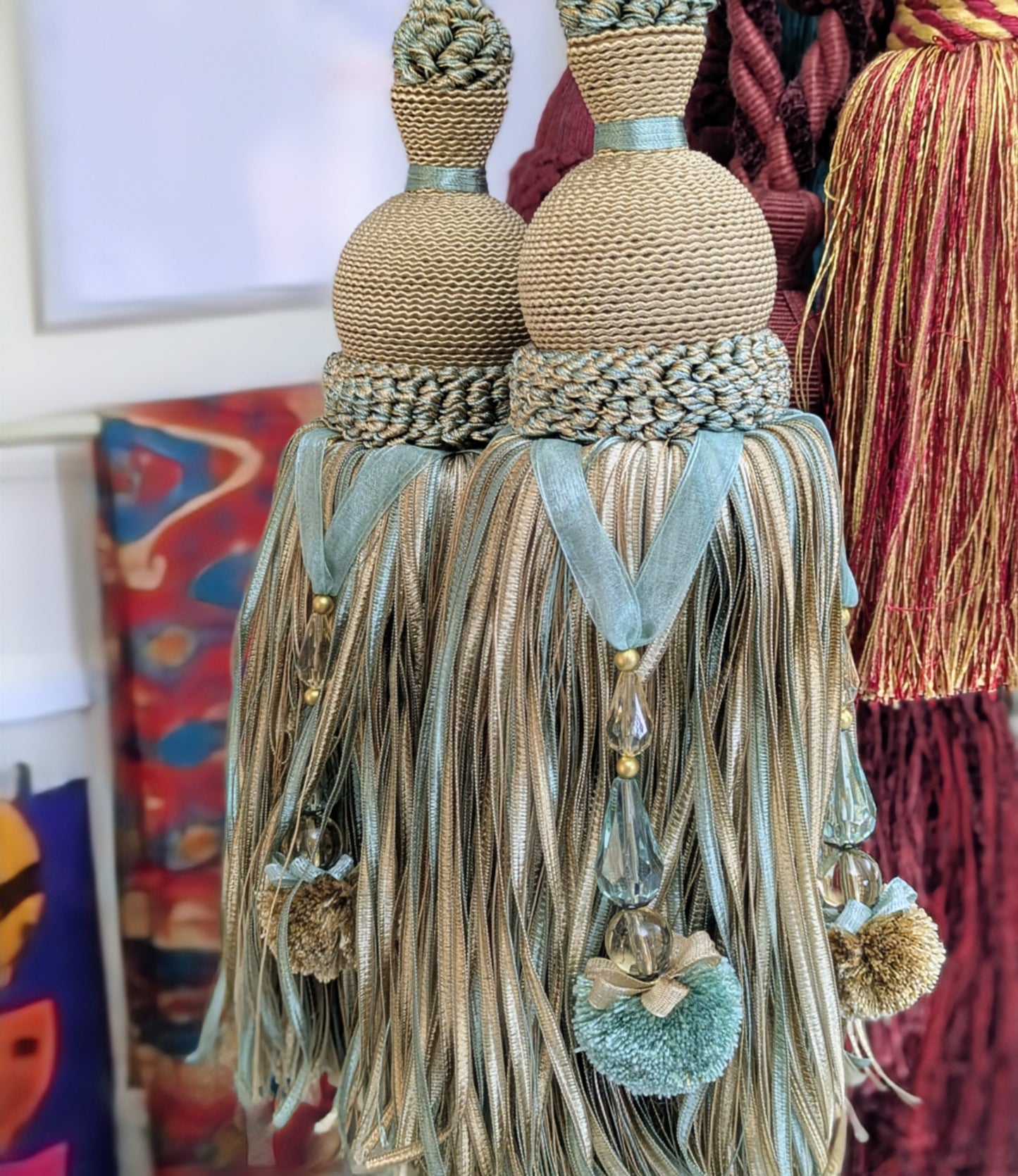 Aqua & Cappuccino Colour Tiebacks / Curtain Tiebacks / Tassel Tiebacks