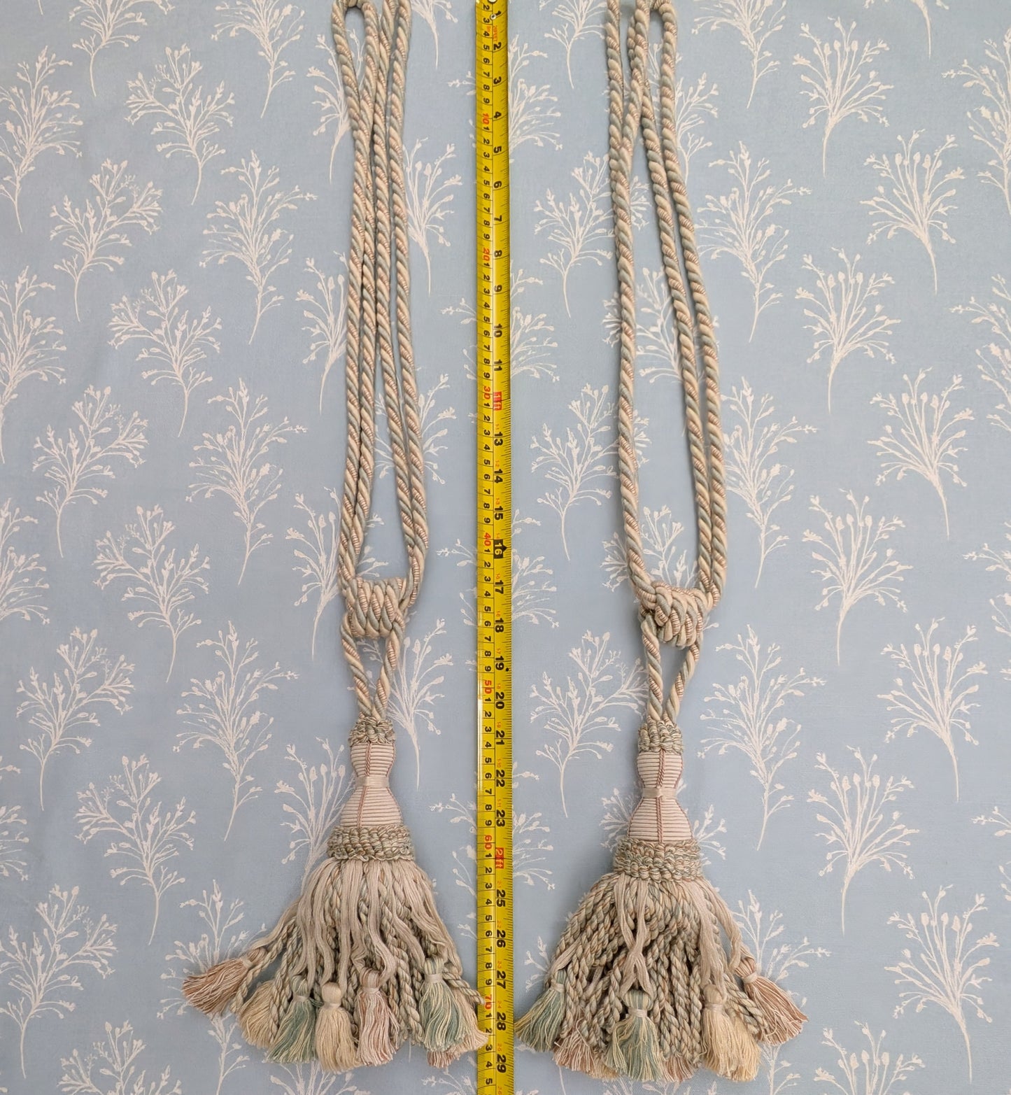 Oat, Aqua & Pale Brown Tiebacks / Curtain Tiebacks / Tassel Tiebacks