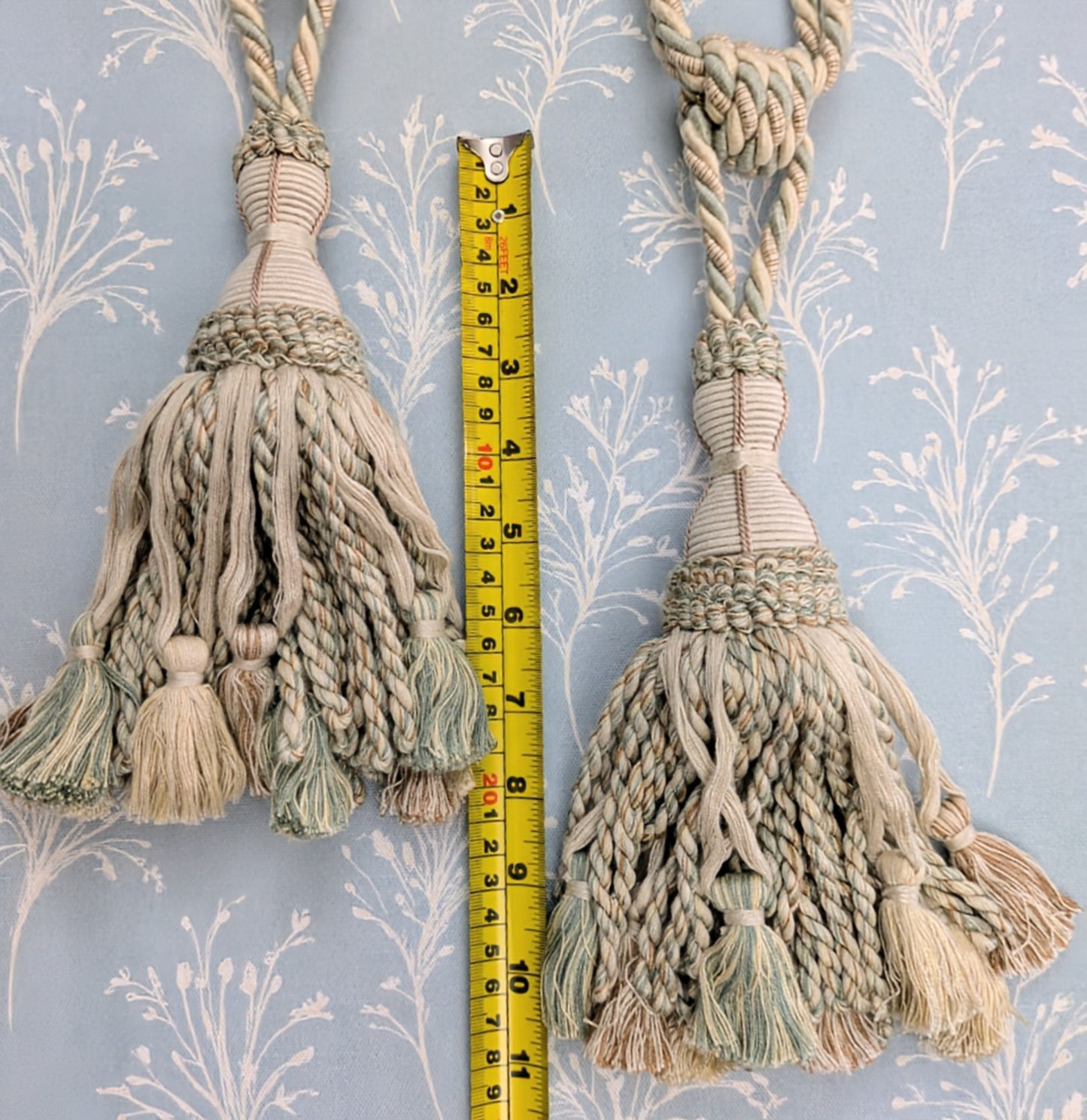 Oat, Aqua & Pale Brown Tiebacks / Curtain Tiebacks / Tassel Tiebacks
