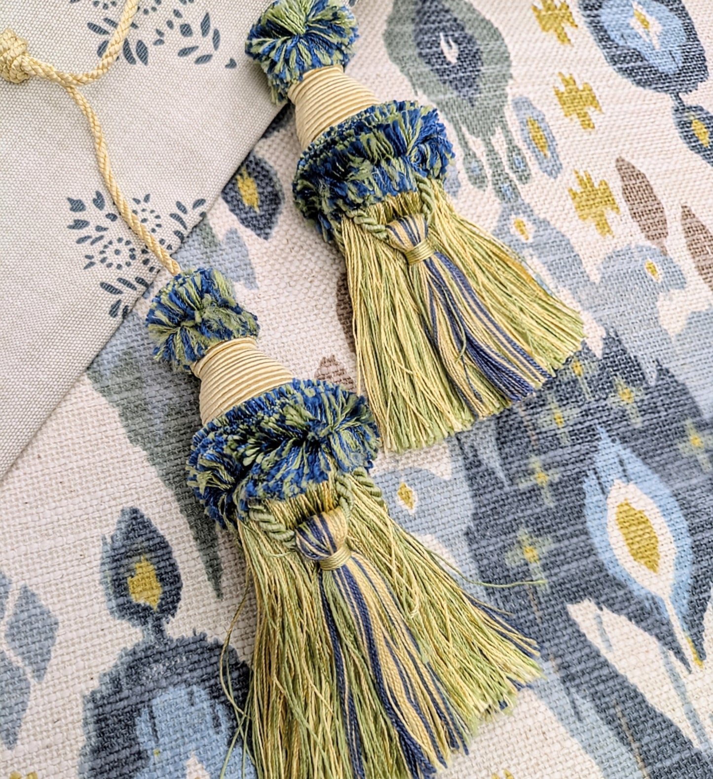 Blue, Green & Pale Yellow Chair Tassels, Tiebacks, Key Tassels, Cushion Tassels