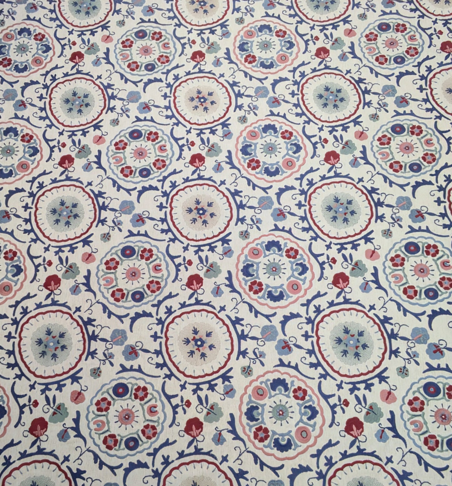 Keya Suzani by John Lewis -  Red / Blue Colourway -Embroidered Fabric - 1.34m Remnant