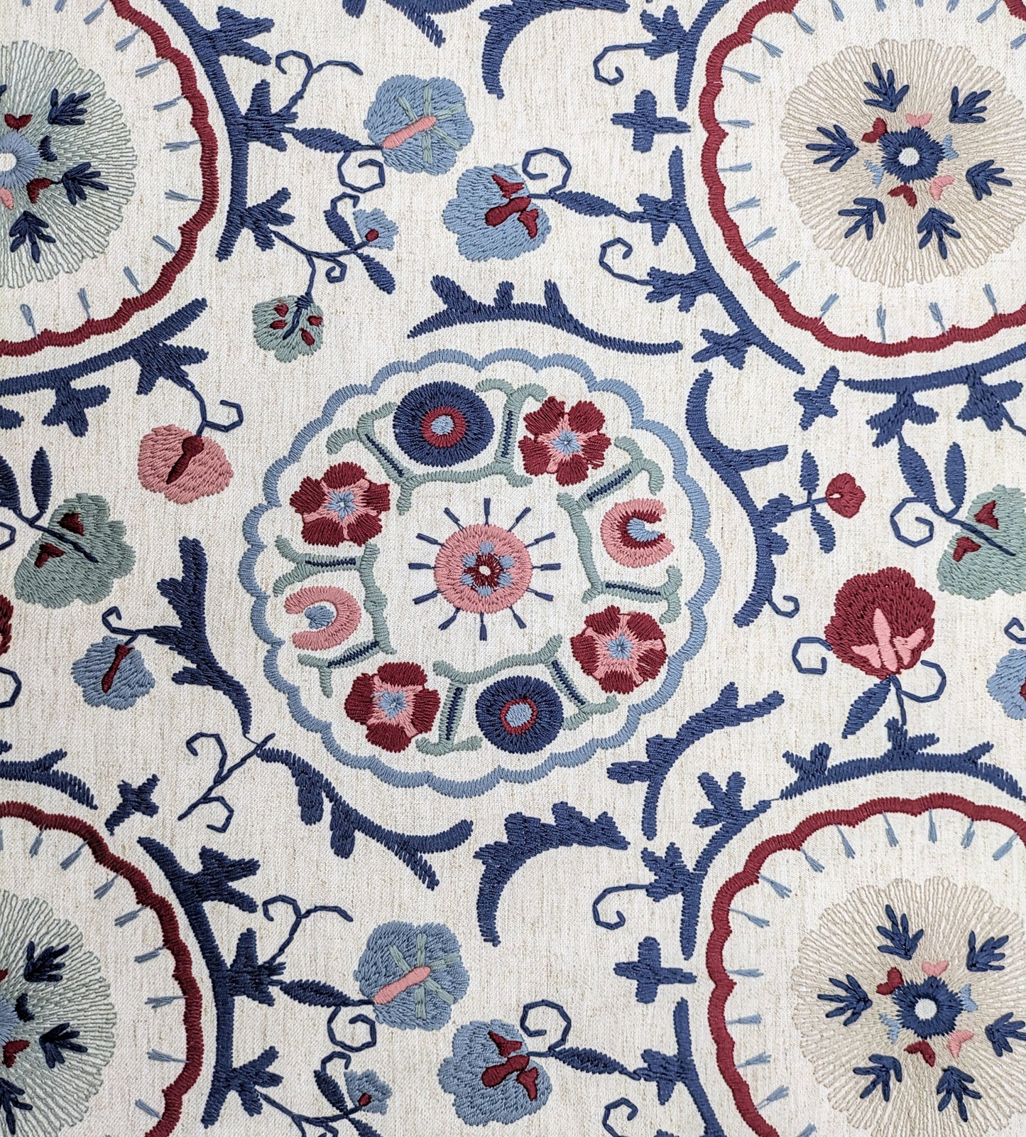 Keya Suzani by John Lewis -  Red / Blue Colourway -Embroidered Fabric - 1.34m Remnant