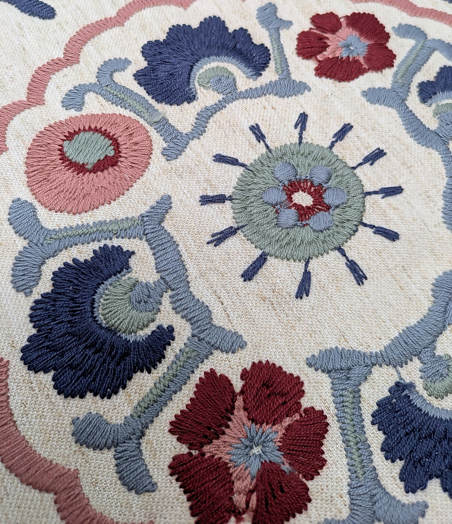 Keya Suzani by John Lewis -  Red / Blue Colourway -Embroidered Fabric - 1.34m Remnant