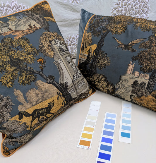 Velvet Cushions in Versailles Grand by Cole & Son