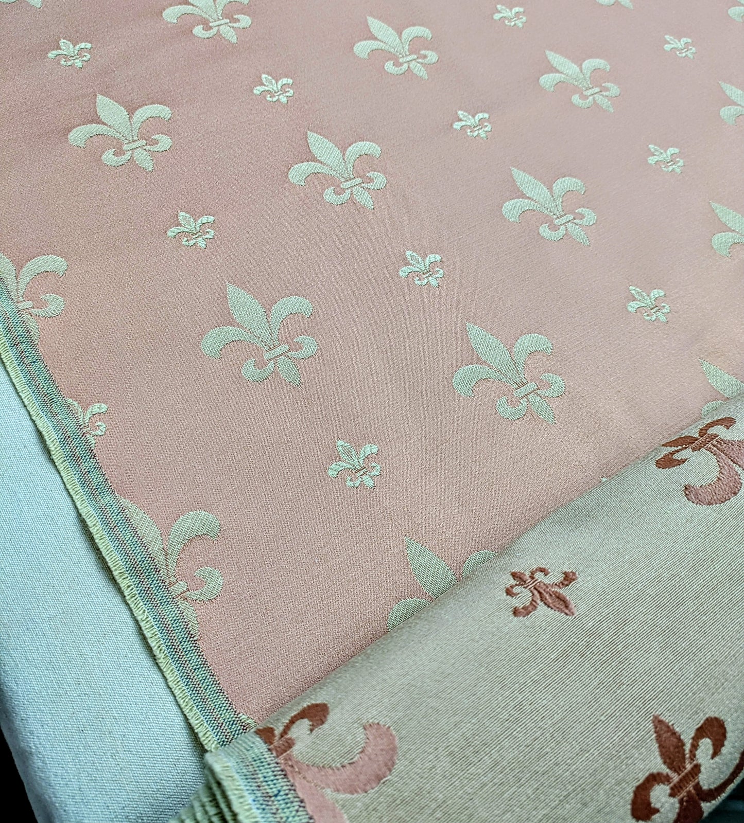 Discontinued, Pink & Cream Fleur de Lys Upholstery / Curtain Fabric