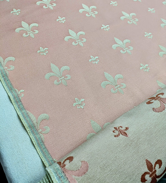 Discontinued, Pink & Cream Fleur de Lys Upholstery / Curtain Fabric