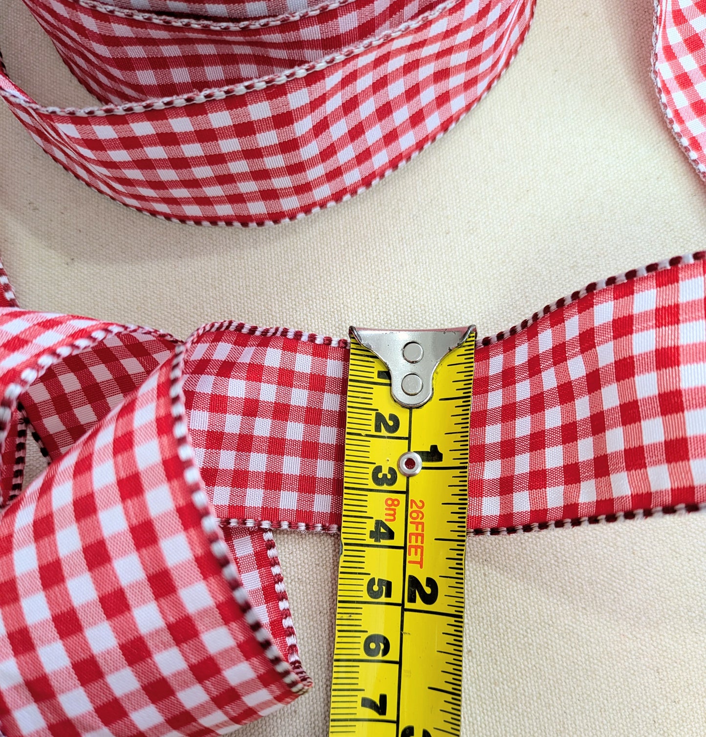 Red Gingham Wired Christmas Ribbon
