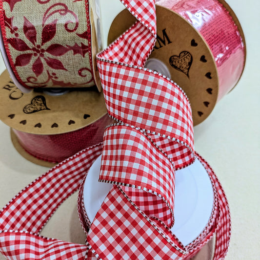 Red Gingham Wired Christmas Ribbon