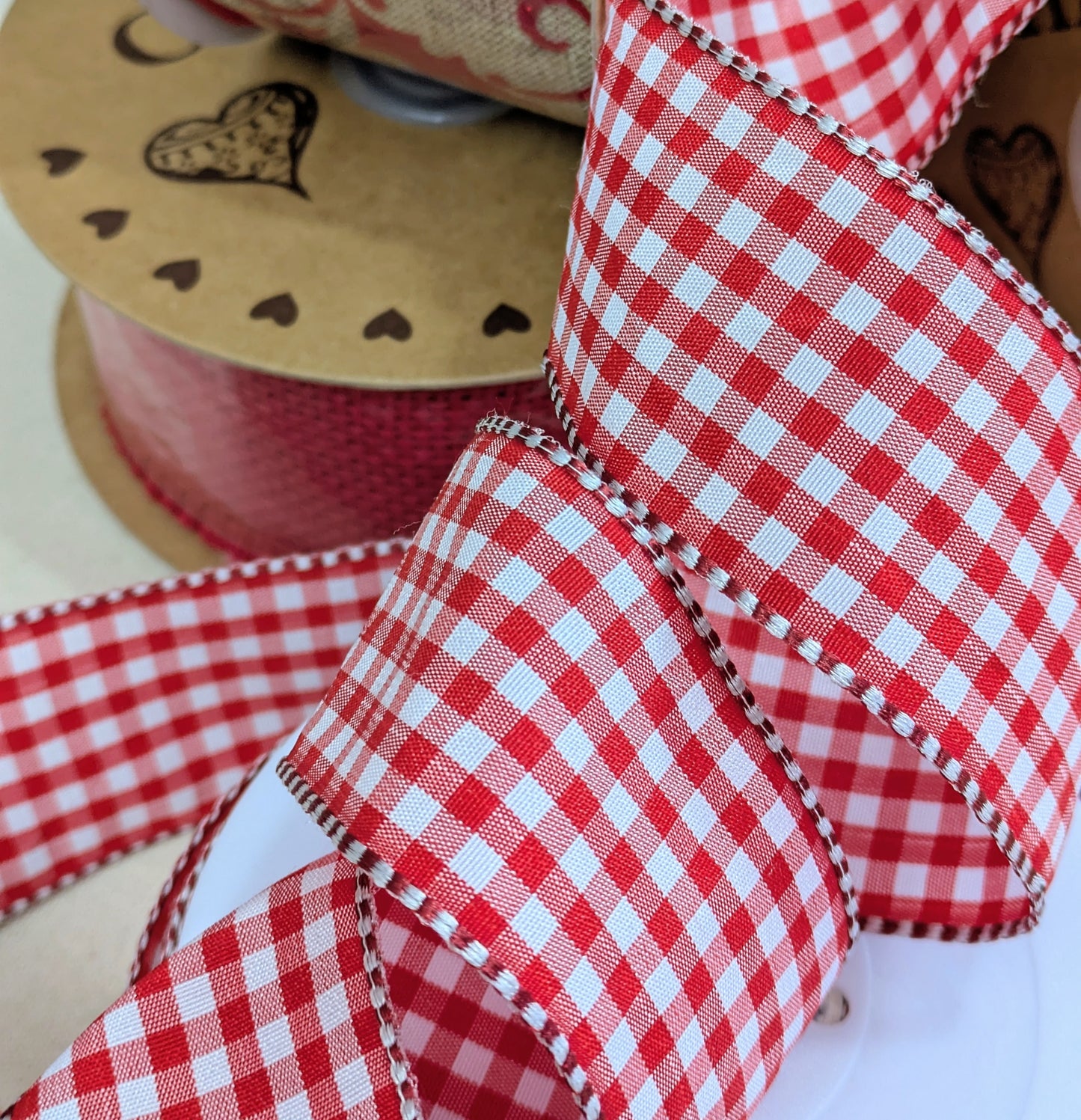 Red Gingham Wired Christmas Ribbon