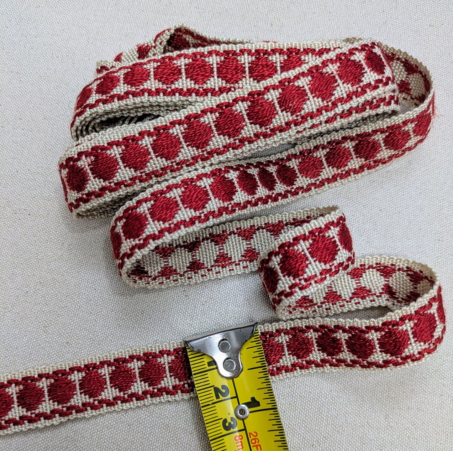 French Red Spotty Ribbon, Trimming for Soft Furnishings & Upholstery