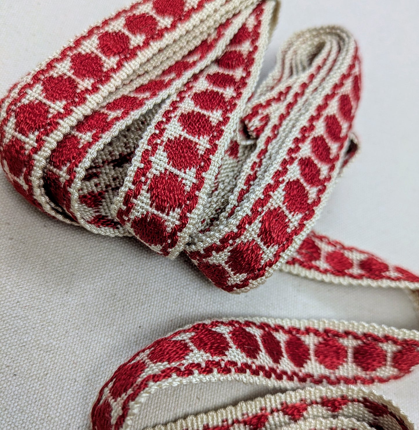 French Red Spotty Ribbon, Trimming for Soft Furnishings & Upholstery