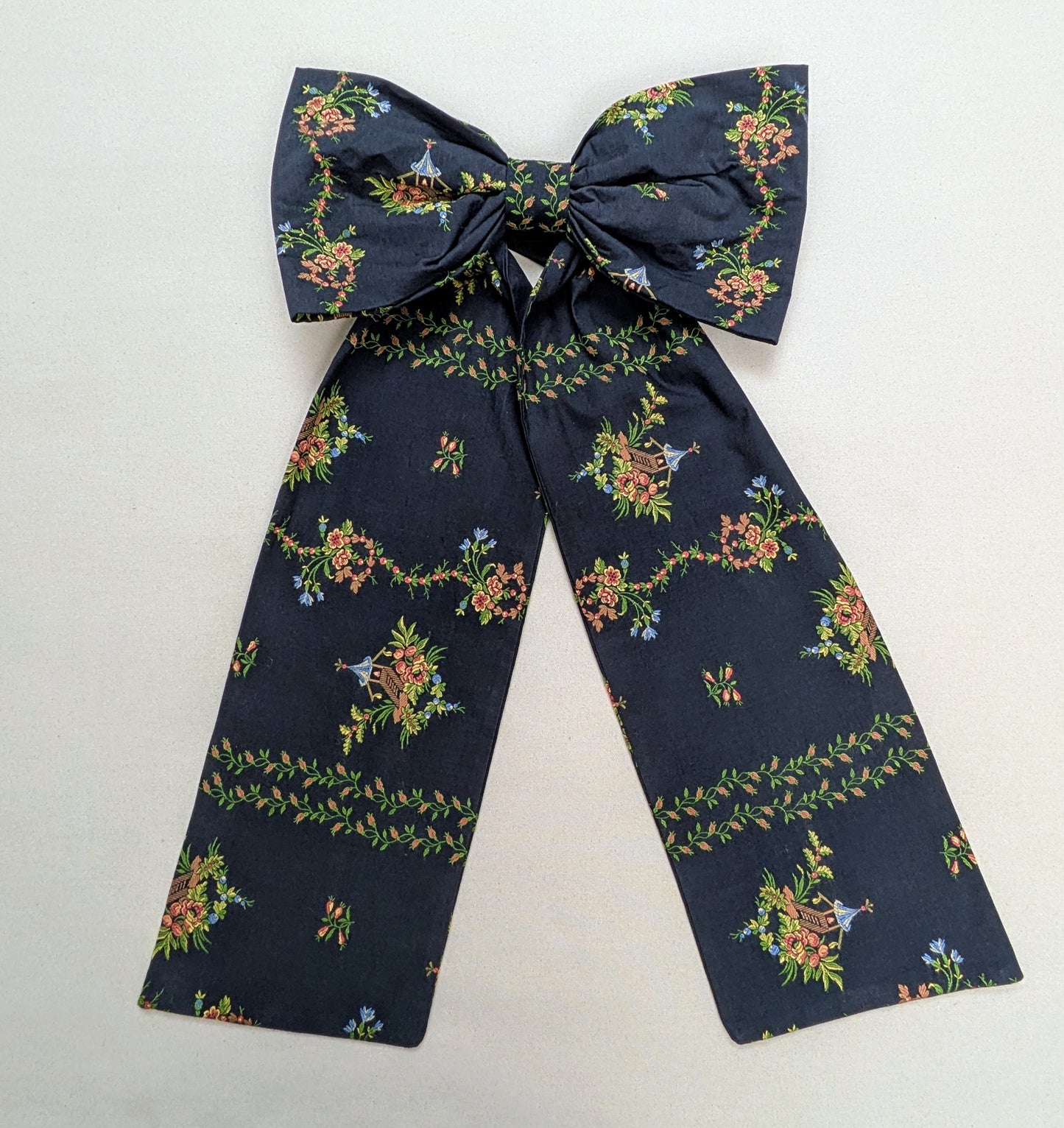Large Christmas Bow - Chinoiserie, Embroidered Fabric