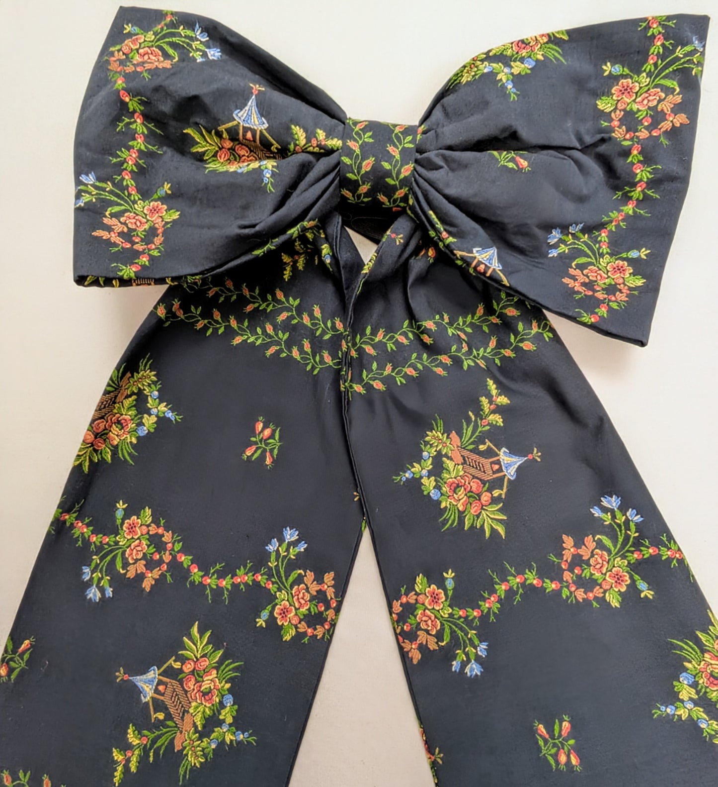 Large Christmas Bow - Chinoiserie, Embroidered Fabric