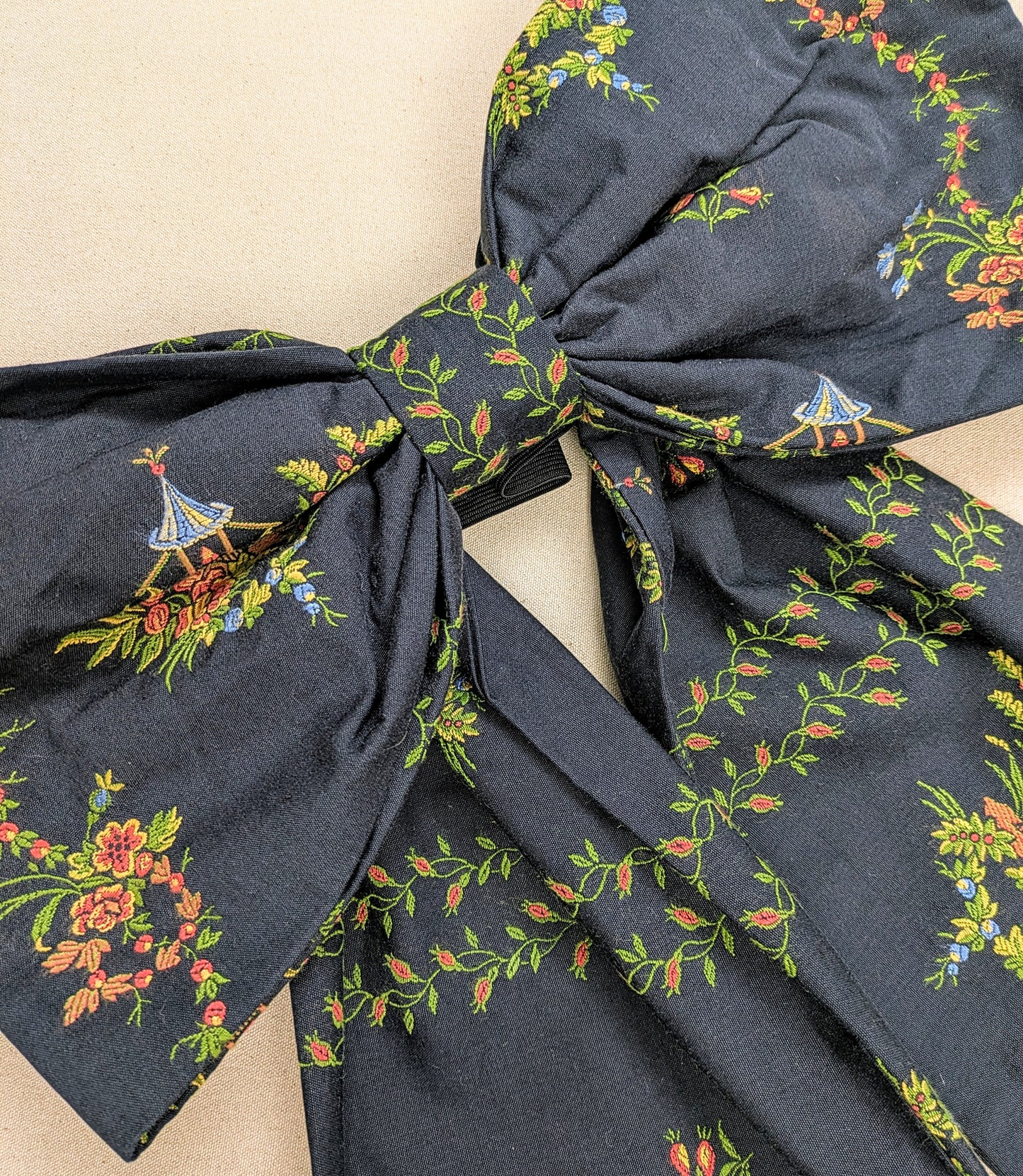 Large Christmas Bow - Chinoiserie, Embroidered Fabric