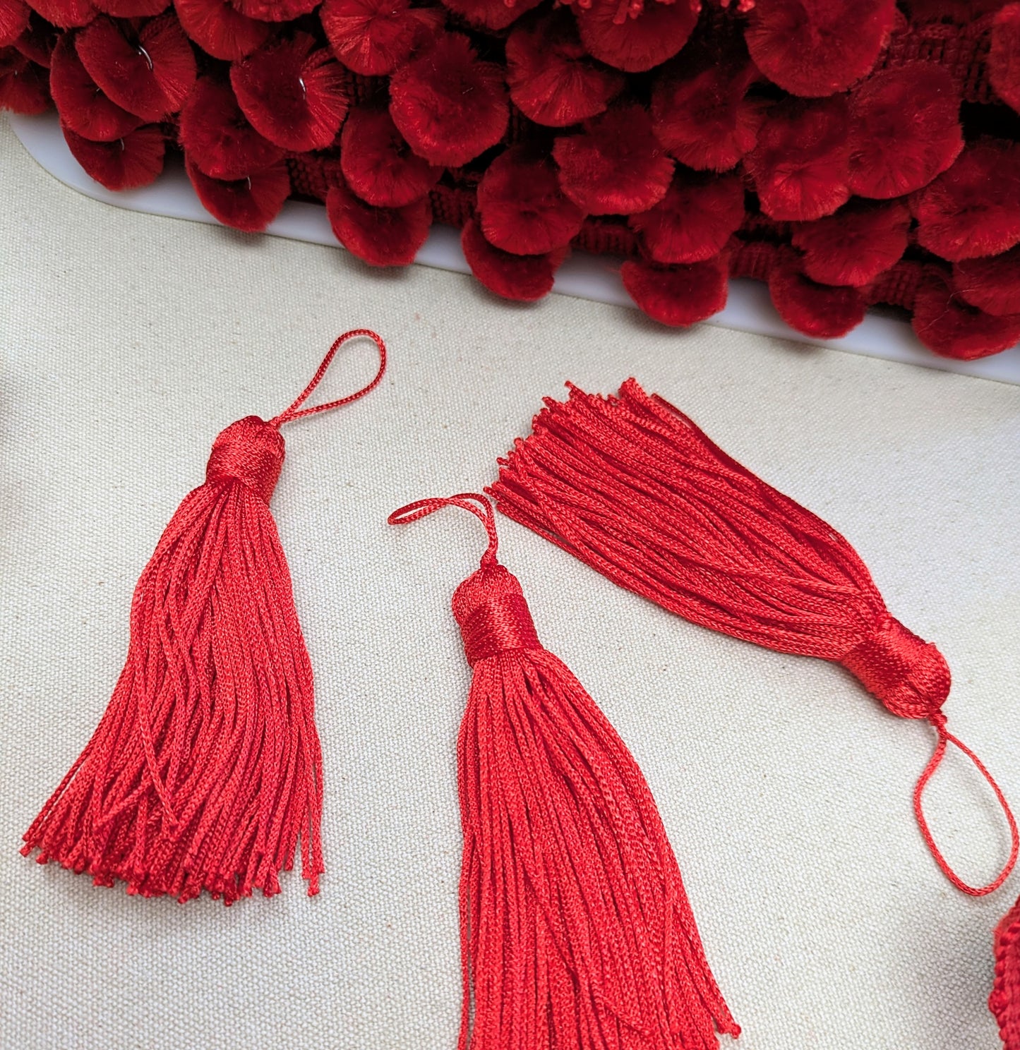 Small Red Tassels - Pack of 10 - Christmas Decoration / Cushion Tassel / Key Tassel
