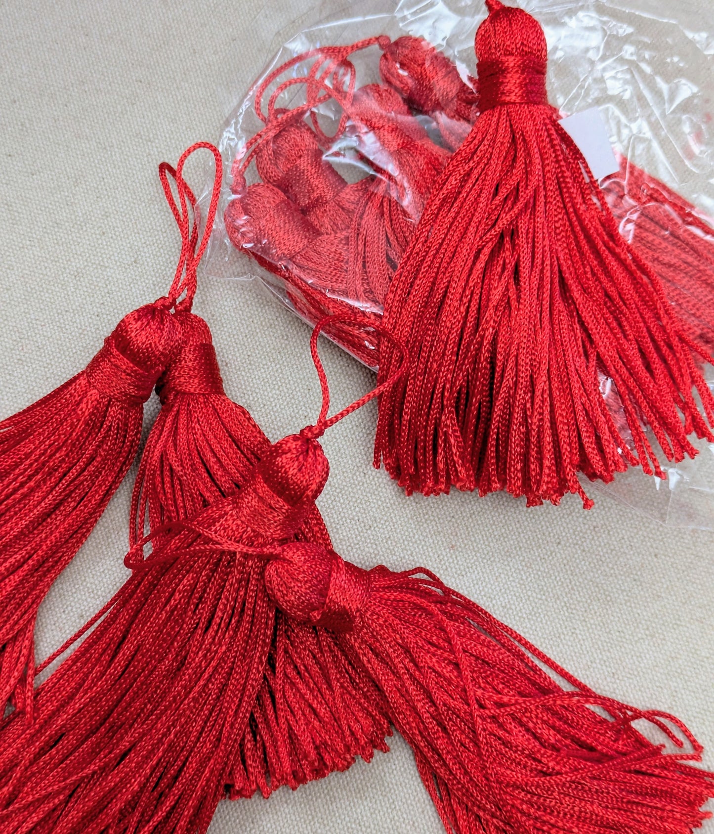 Small Red Tassels - Pack of 10 - Christmas Decoration / Cushion Tassel / Key Tassel