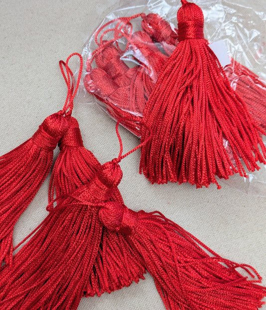Small Red Tassels - Pack of 10 - Christmas Decoration / Cushion Tassel / Key Tassel