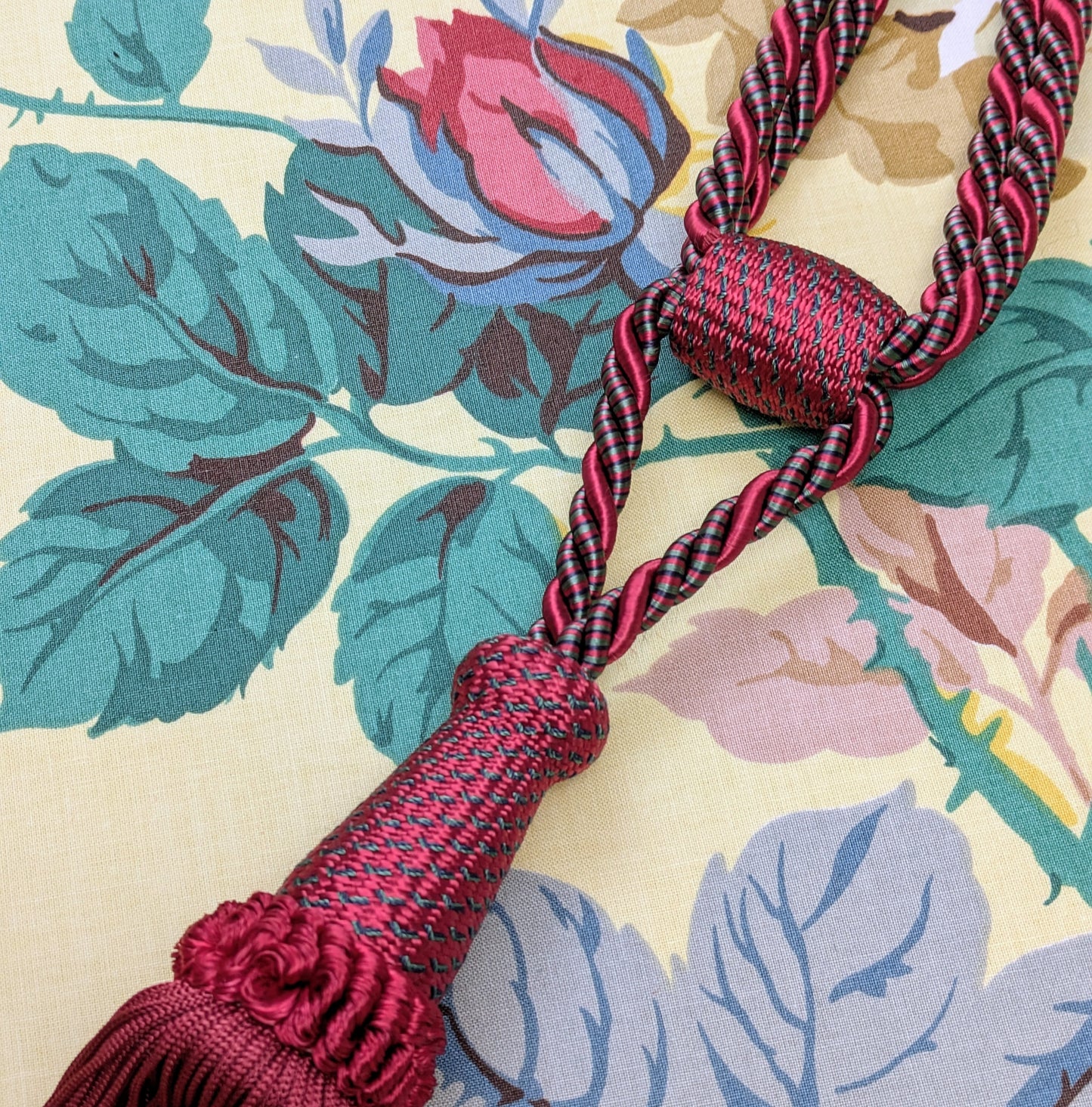Fuchsia Pink / Wine Tiebacks with Teal / Green details