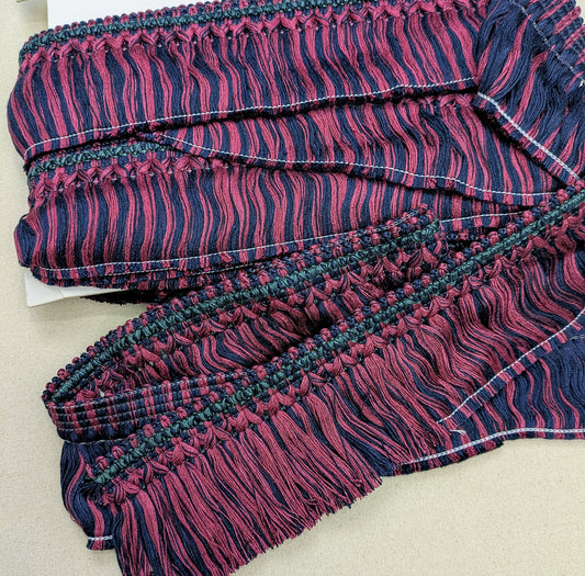 Aubergine & Navy colour fringe with ornate border for Cushions, Furnishings & Upholstery