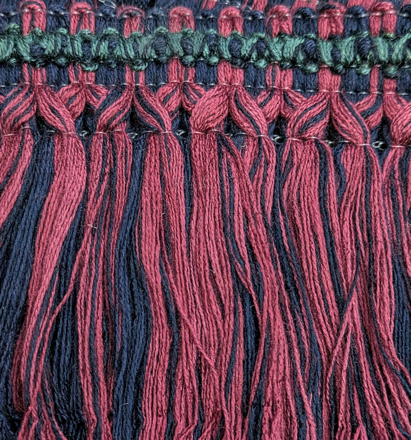Aubergine & Navy colour fringe with ornate border for Cushions, Furnishings & Upholstery