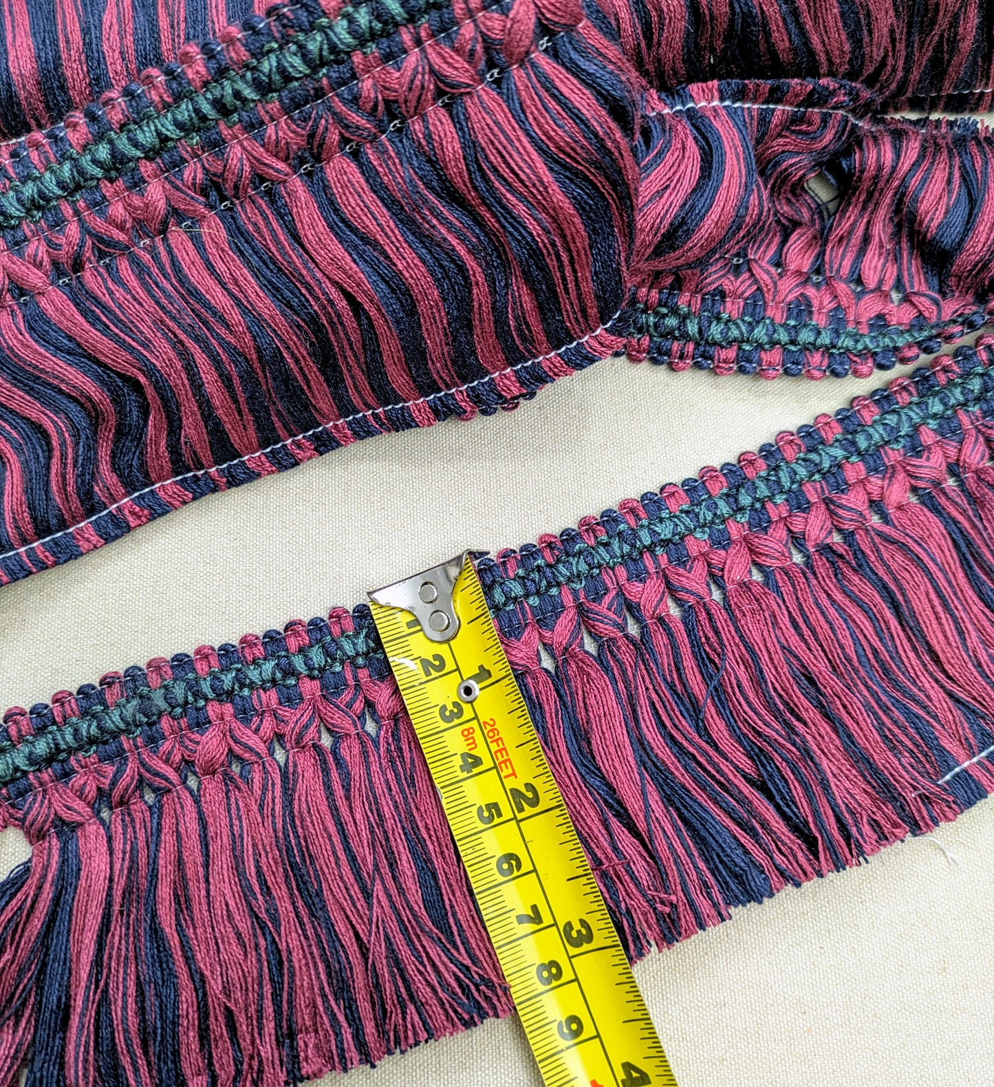 Aubergine & Navy colour fringe with ornate border for Cushions, Furnishings & Upholstery