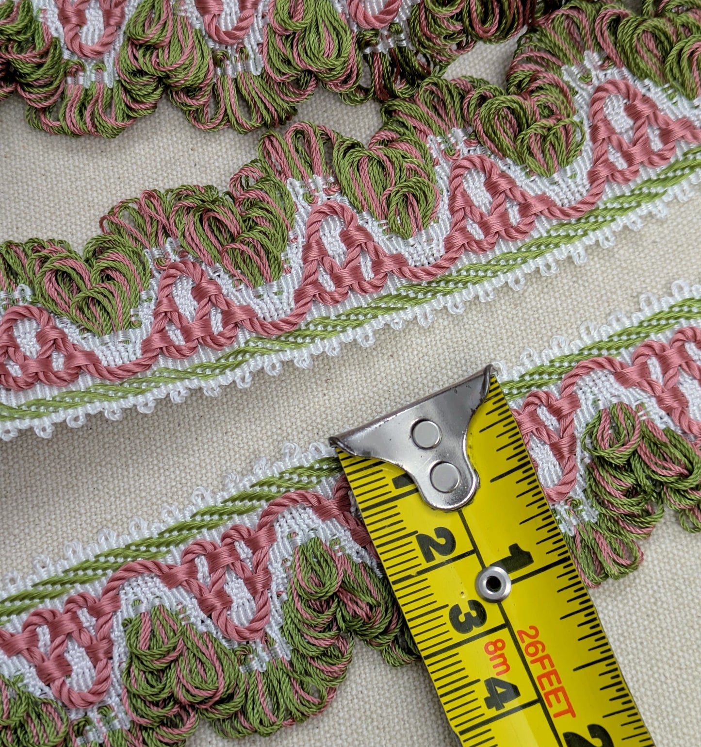 Green & Pink German Ornate Fan Edge Upholstery Trim / Cushion Trimming