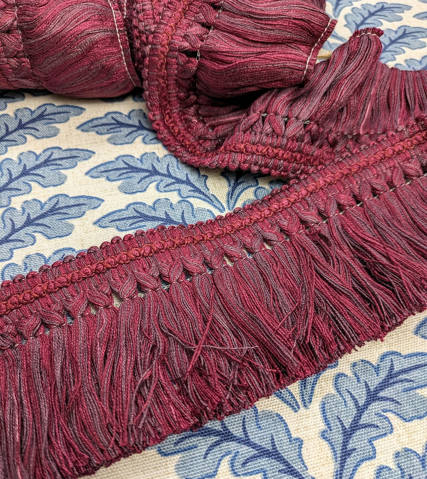 Aubergine & Plum colour fringe with ornate border for Cushions, Furnishings & Upholstery