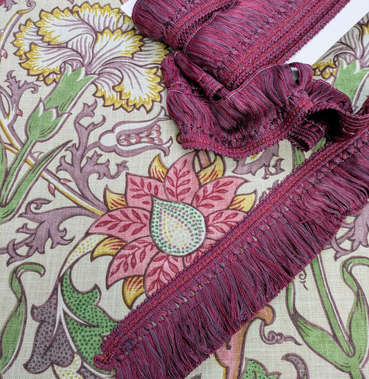 Aubergine & Plum colour fringe with ornate border for Cushions, Furnishings & Upholstery