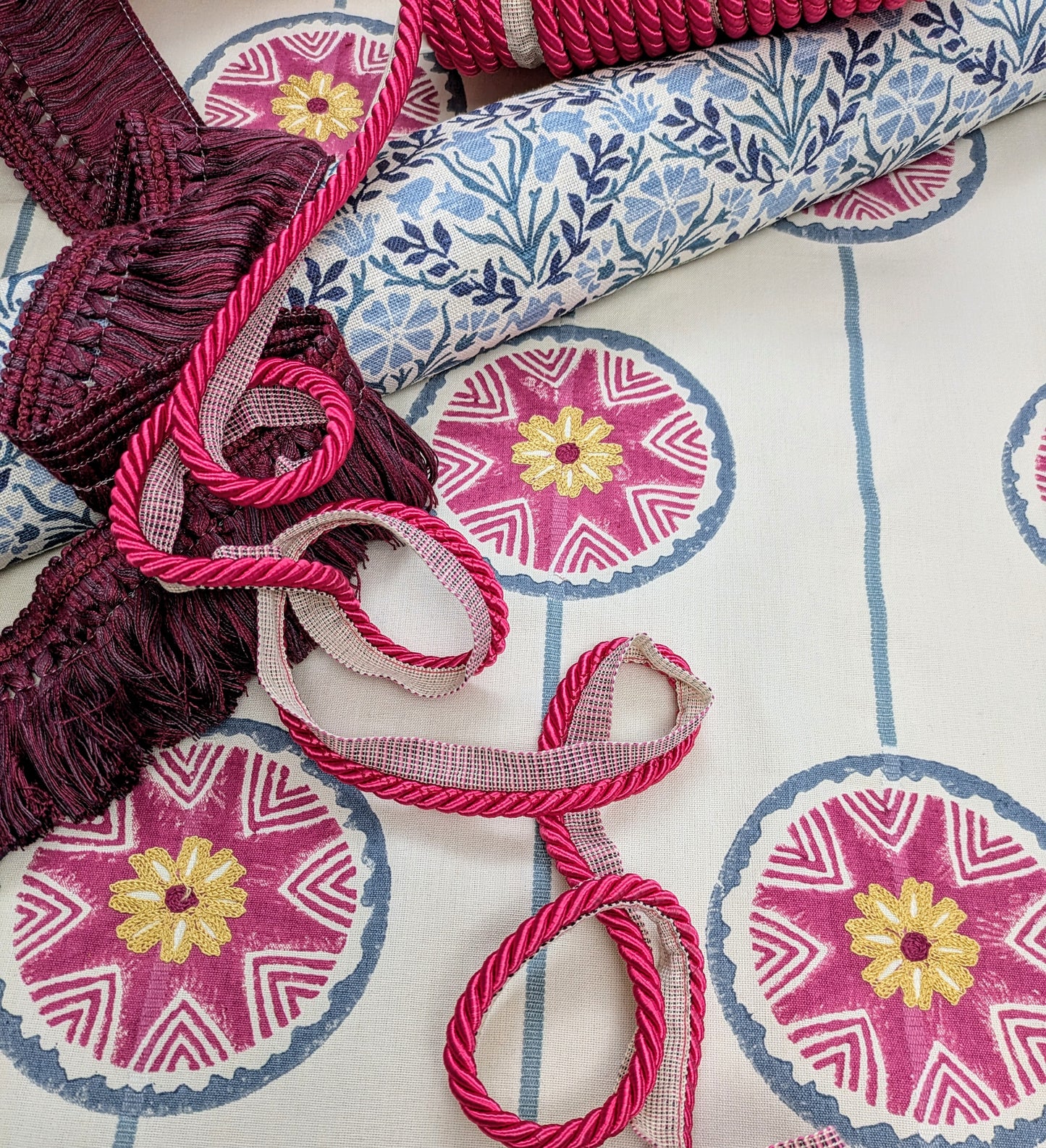 Cerise Pink Twisted Cord Flange Braid / Trim for Soft Furnishings & Upholstery