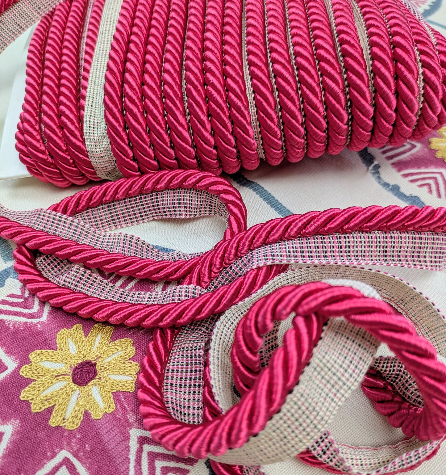 Cerise Pink Twisted Cord Flange Braid / Trim for Soft Furnishings & Upholstery