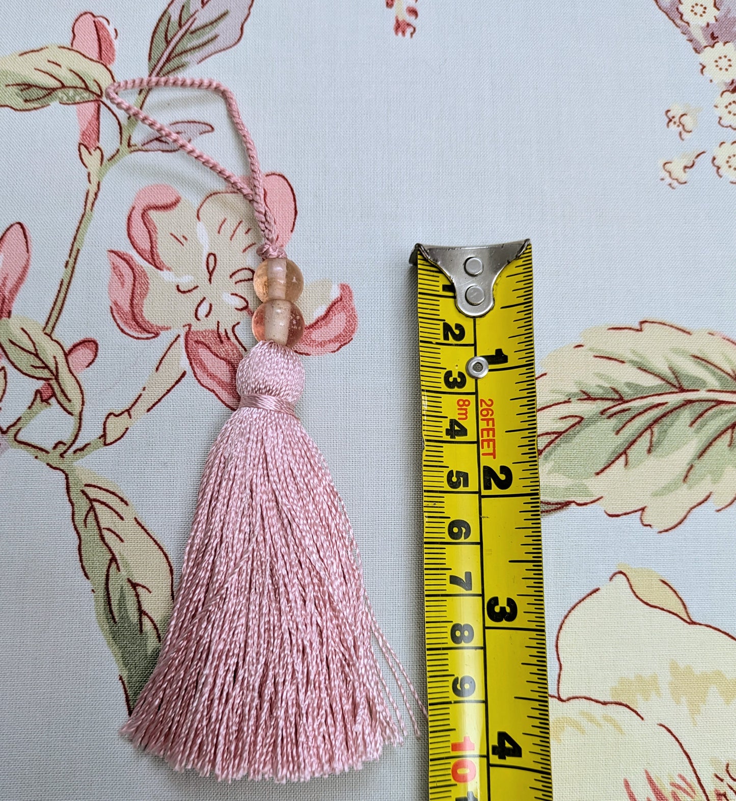 Pink Beaded Slim Tassel / Key Tassel / Cushion Tassel