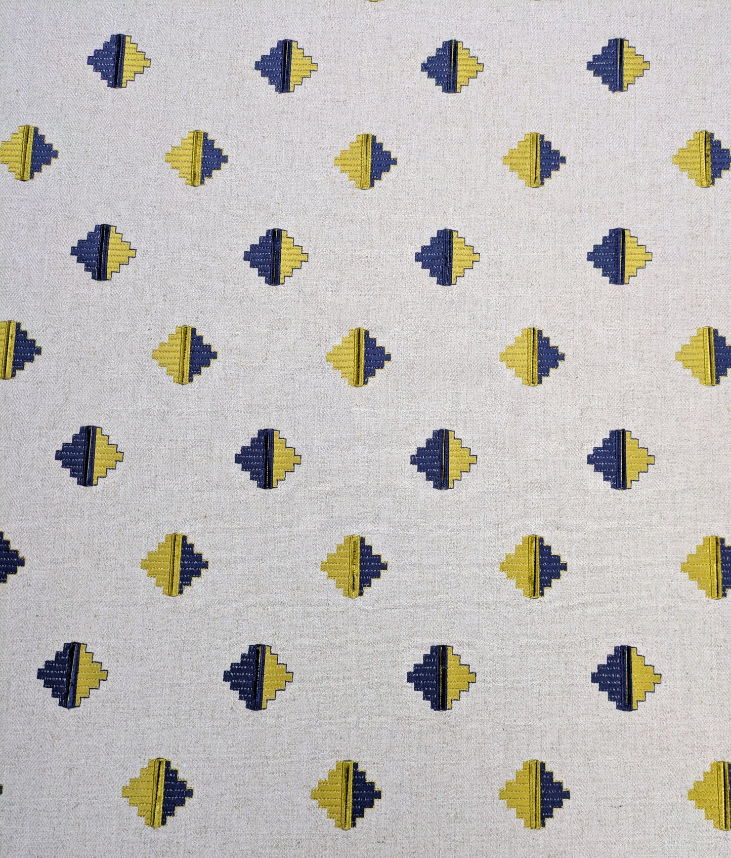 Embroidered Navy & Mustard Colour Fabric by Clarke & Clarke - Embroidered Fabric