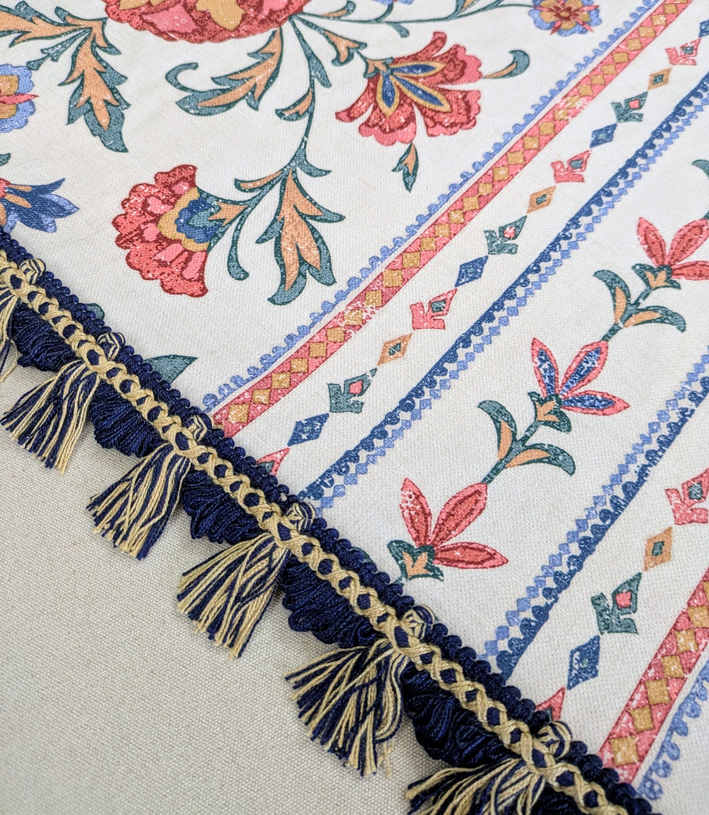 Navy & Cream Fan Edge, Tassel Trimming for Cushions & Furnishings