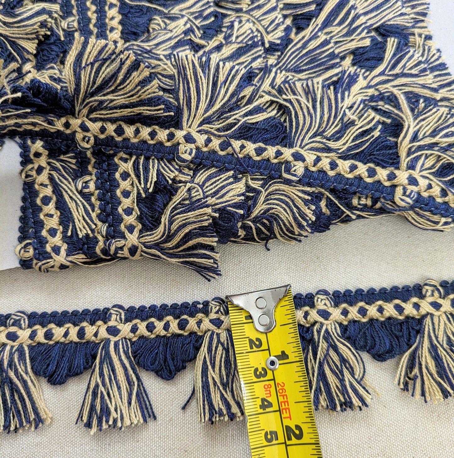 Navy & Cream Fan Edge, Tassel Trimming for Cushions & Furnishings