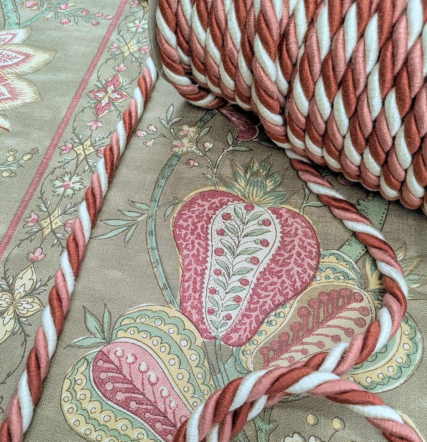 Rose, Clay & Ivory Colour, twisted cord for upholstery & soft furnishings
