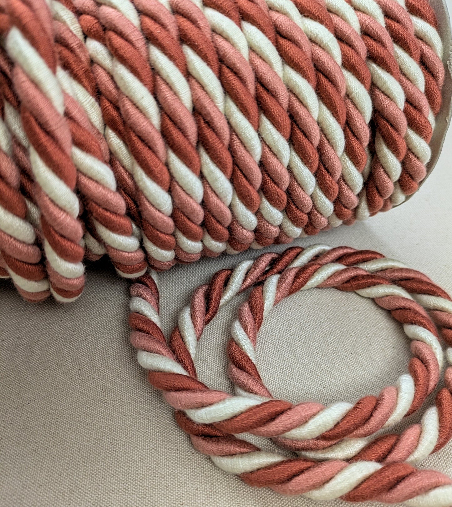 Rose, Clay & Ivory Colour, twisted cord for upholstery & soft furnishings