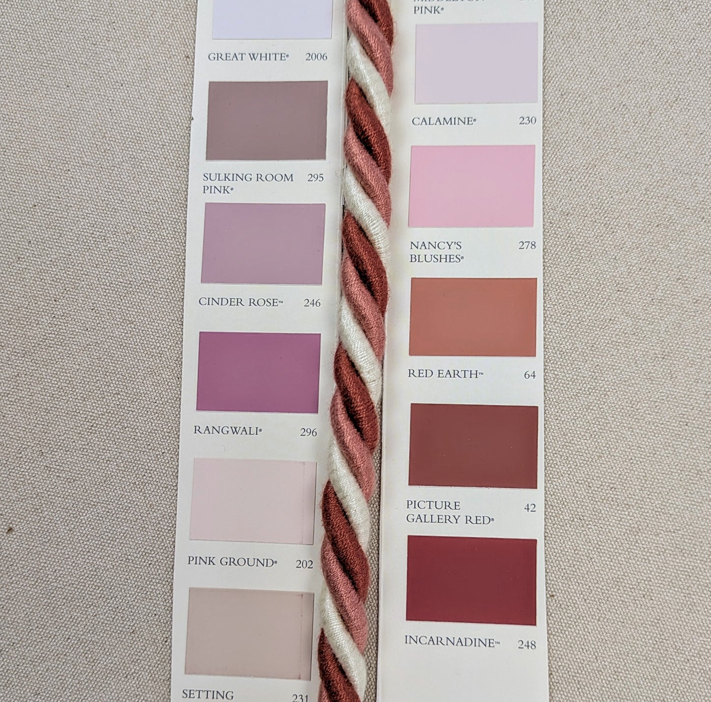 Rose, Clay & Ivory Colour, twisted cord for upholstery & soft furnishings