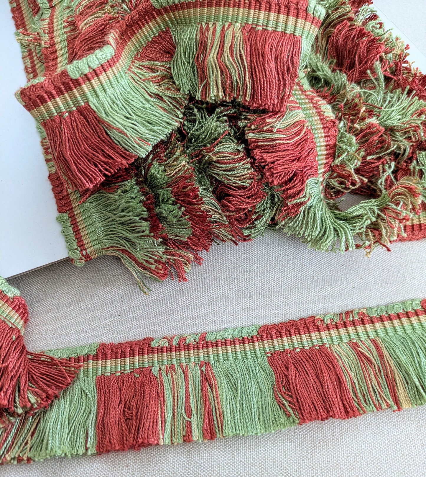 Terracotta & Green Fringe Trimming for Cushions, Upholstery & Soft Furnishings