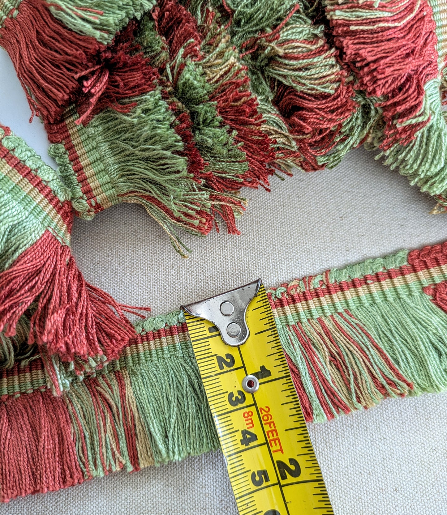 Terracotta & Green Fringe Trimming for Cushions, Upholstery & Soft Furnishings