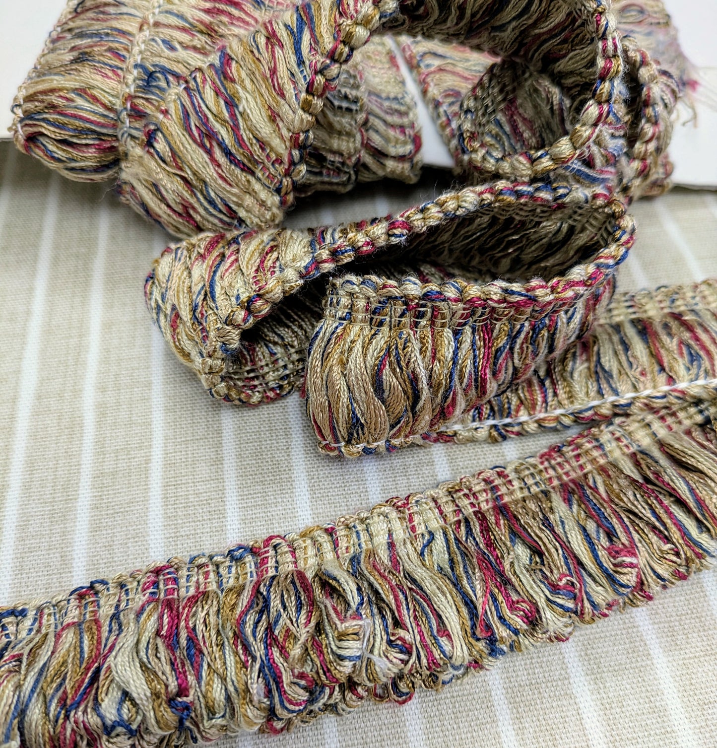 Red, Navy & Dark Cream, Ruche Fringe for Cushions, Soft Furnishings & Upholstery