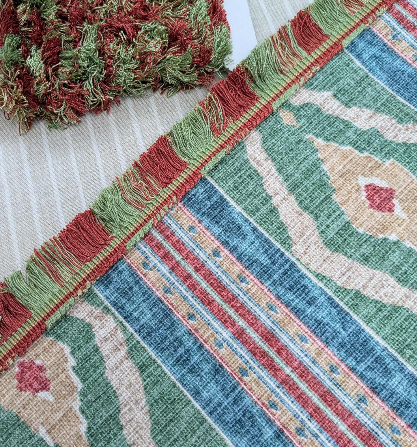 Terracotta & Green Fringe Trimming for Cushions, Upholstery & Soft Furnishings