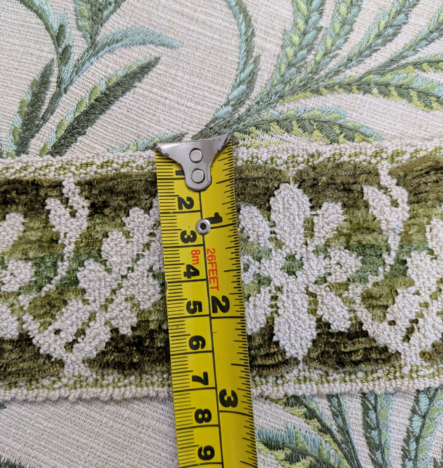 Chenille Green & Cream Floral Braid / Trimming for Soft Furnishings & Upholstery