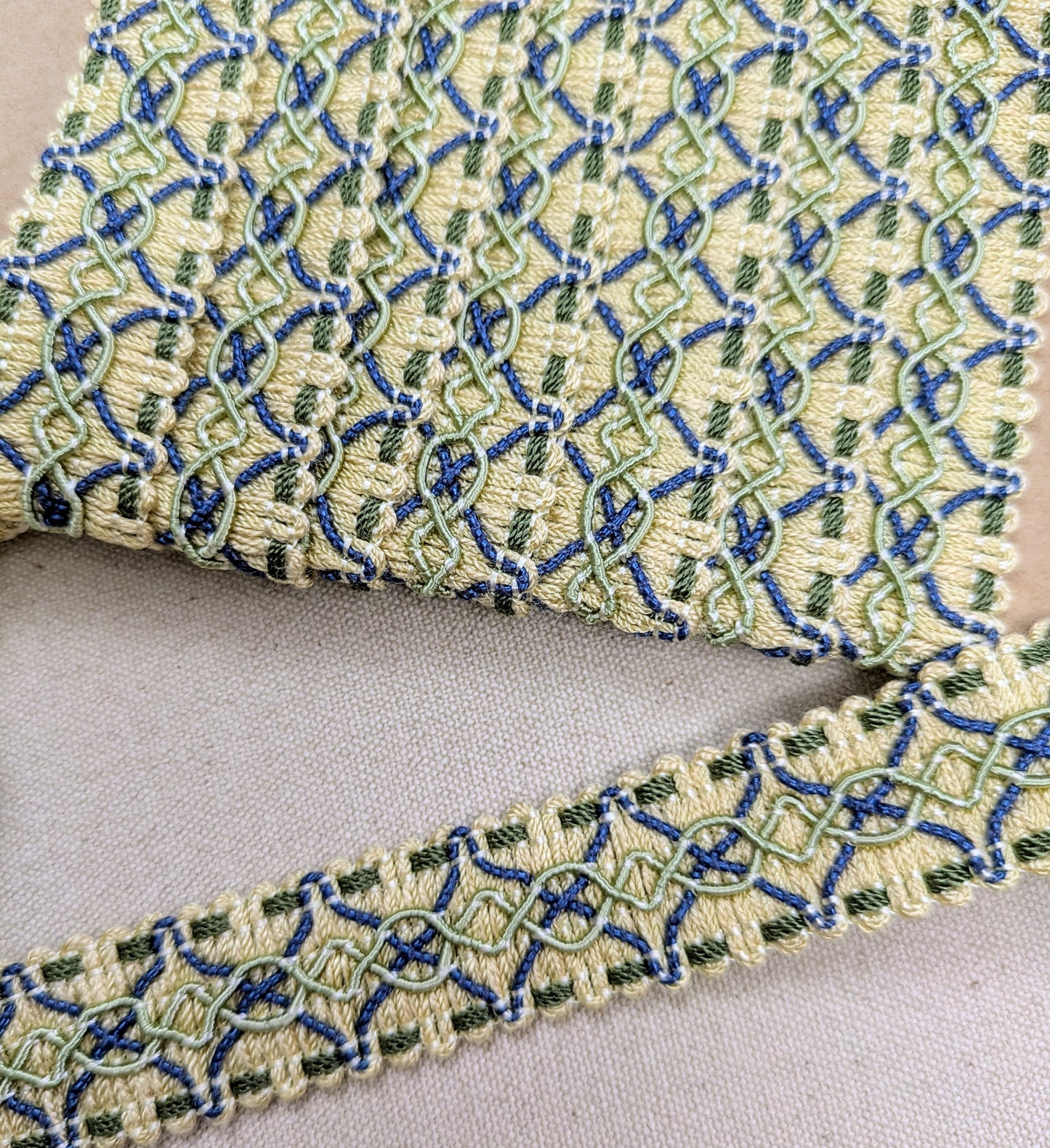Cream, Green & Blue, Criss Cross Braid / Trimming for Soft Furnishings & Upholstery