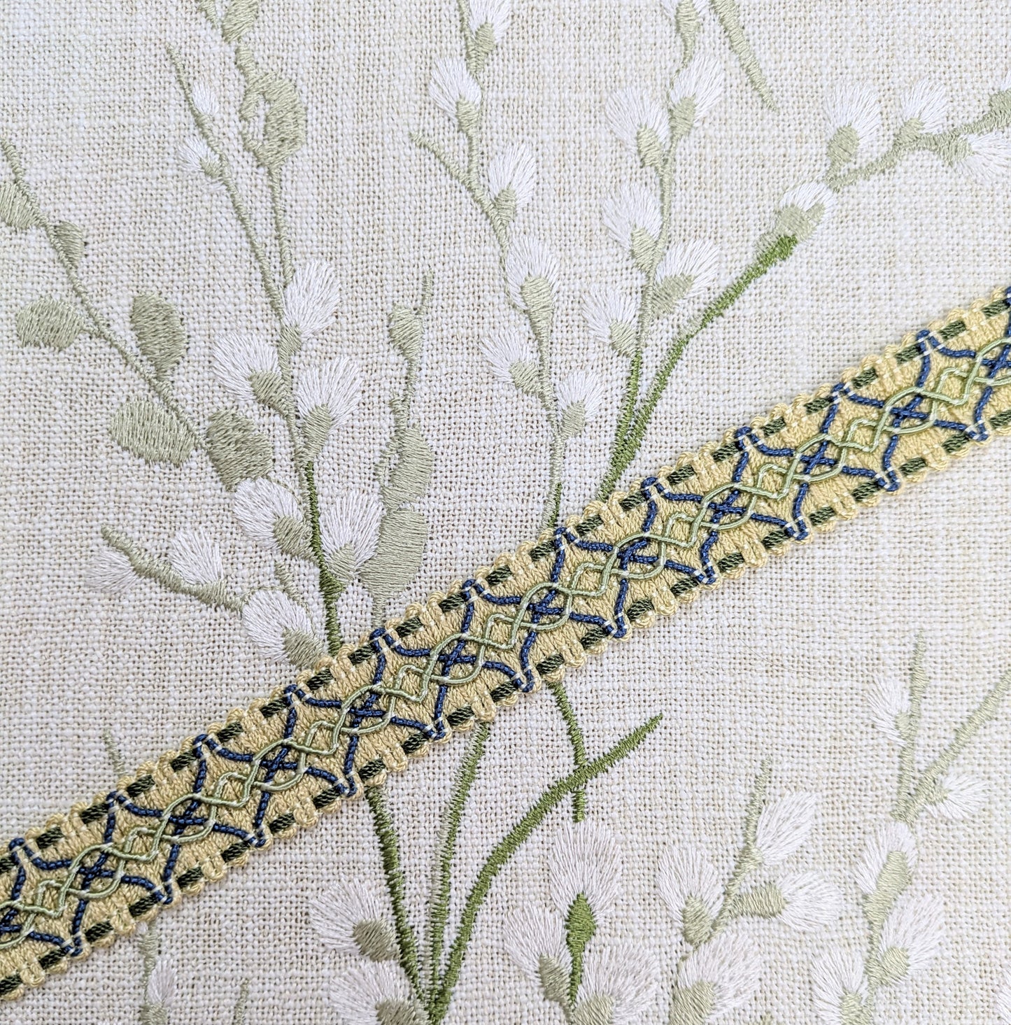 Cream, Green & Blue, Criss Cross Braid / Trimming for Soft Furnishings & Upholstery