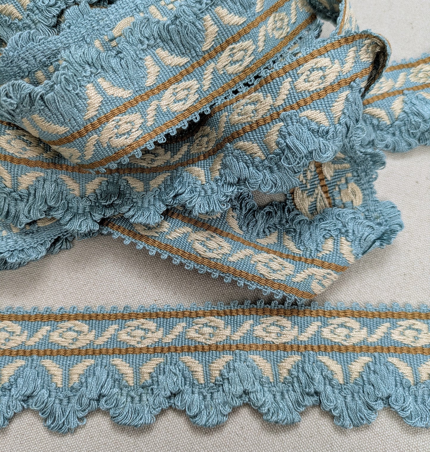 Vintage, Turqouise, Italian, Fan Edge, Upholstery Trim / Cushion Trimming - 5m Remnant